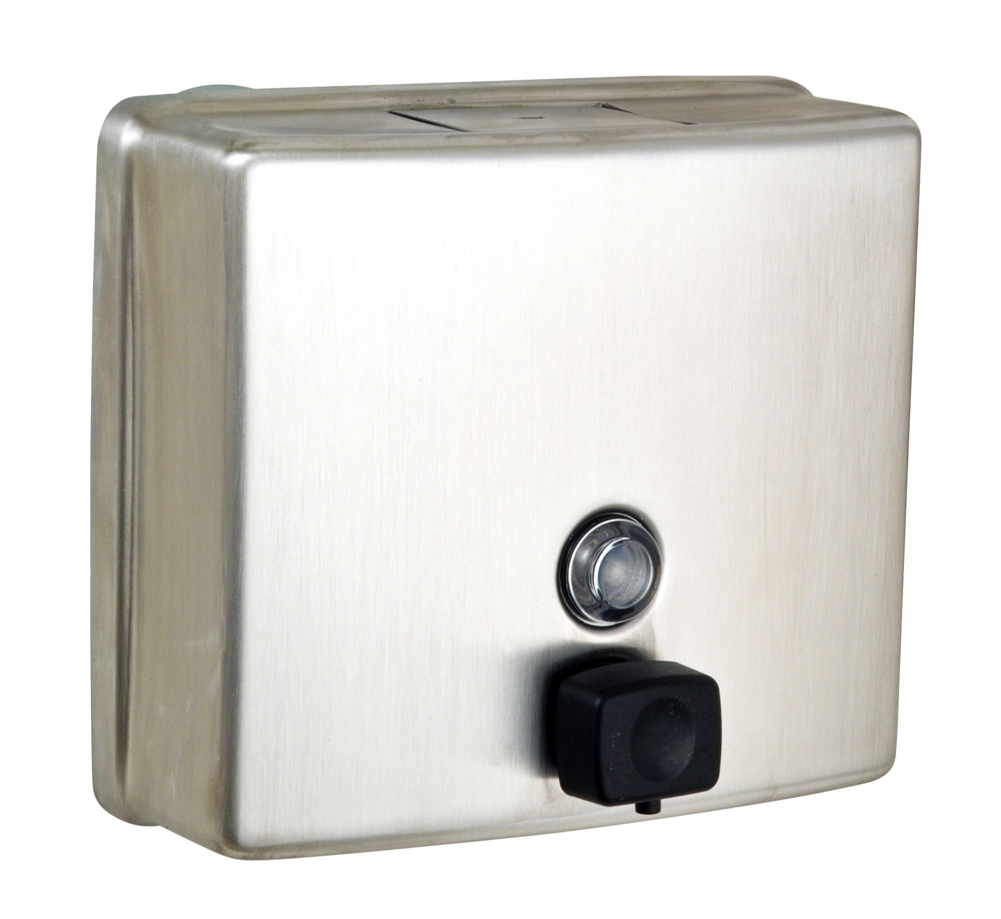 Square Button Pump Soap Dispenser in Satin Stainless Steel