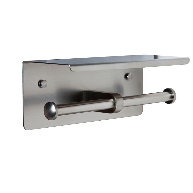 Double Toilet Roll Holder with Shelf Top in Satin Stainless Steel